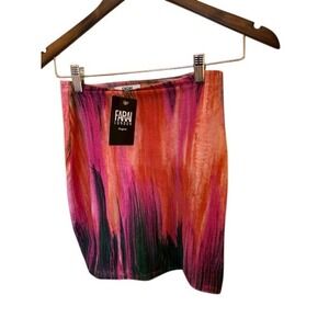 Farai London Abstract Mesh Mini Skirt Pink Orange Green Small NWT